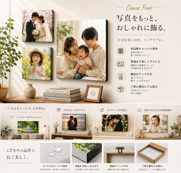 父と子のカスタムキャンバスプリント – 日本でのパーソナライズされたホームデコレーション用キャンバスフォトプリント。