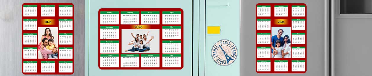 Custom magnetic fridge calendars for 2025 with family photos, versatile placement