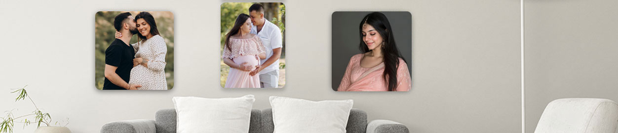 Customised fridge magnets featuring Instagram photos on a pink background, perfect for displaying memories