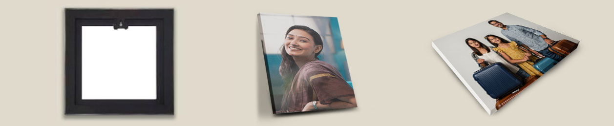 Personalised photo magnets arranged in a visually appealing layout, showcasing various family memories and occasions.