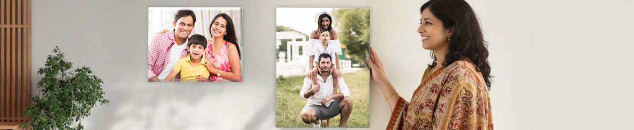 Various sized custom fridge magnets with clear dimensions, showing family moments with a unique kitchen decor touch 