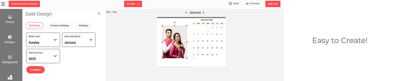 Wall calendar 2025-2026 with personalised options, ideal for homes in Chennai and Bangalore
