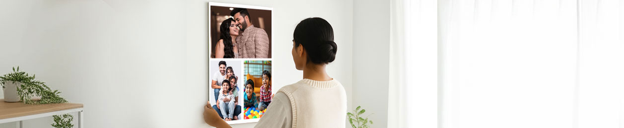 Various sized custom fridge magnets with clear dimensions, showing family moments with a unique kitchen decor touch 