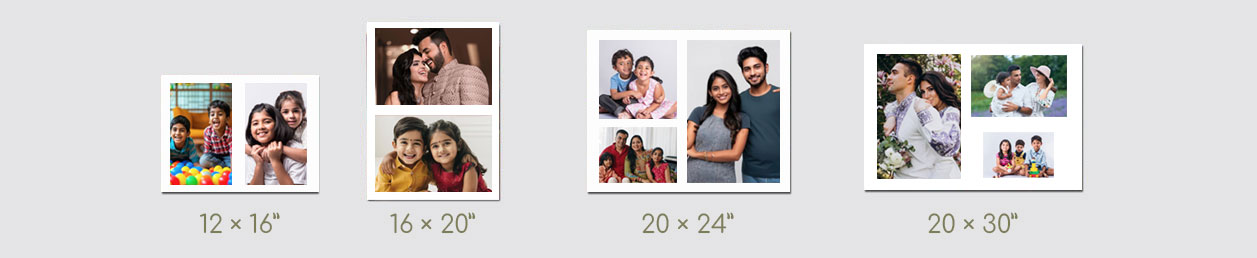 Personalised photo magnets arranged in a visually appealing layout, showcasing various family memories and occasions.