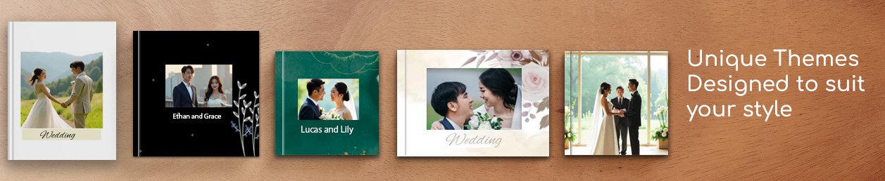 Wedding photo album with different themes & templates