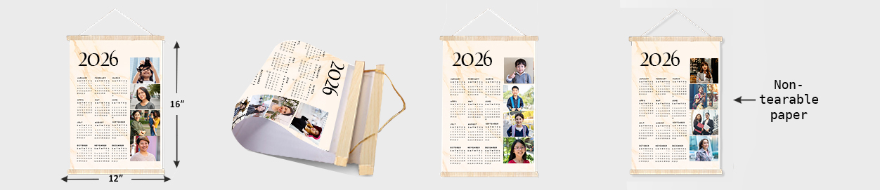 Hanging wall calendar with non tearable paper