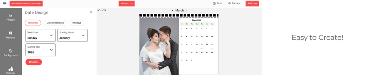 Branded wall calendar printing Singapore showcasing desk, hanging, and photo wall calendars 2025–2026 for Tampines businesses