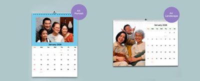 Family photo on a custom poster calendar for 2027 with personalised design - calendar printing Singapore