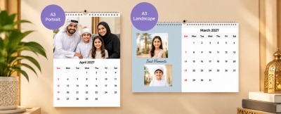 Dubai couple wall calendar: Romantic memories on display.