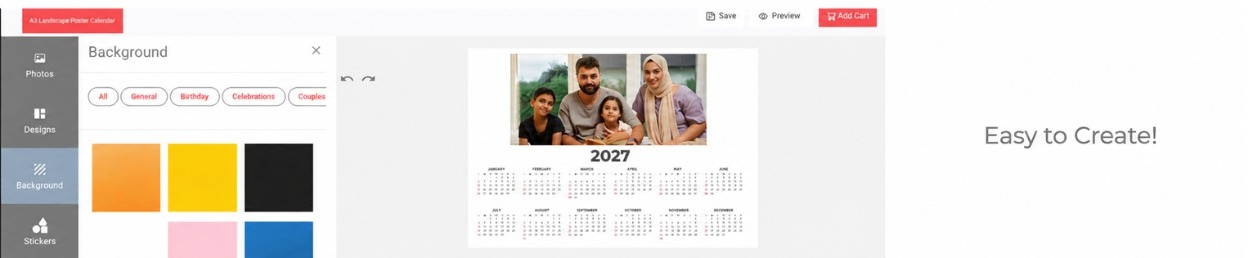 Customised poster photo calendar printed on premium, durable paper, highlighting the quality of materials used in Qatar