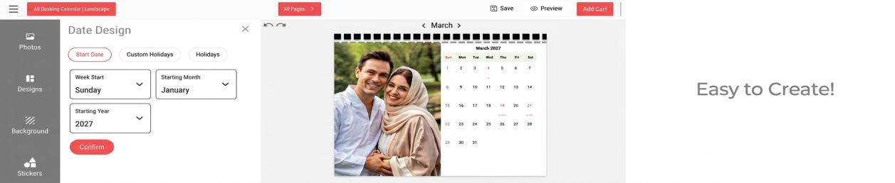 Premium materials customised wall calendar