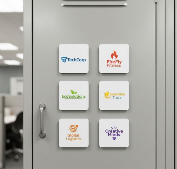 Fridge magnets displaying multiple family photos, with rounded corners and a matte finish for a sleek, modern look.