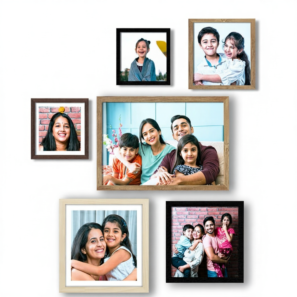 Creative layout of photo frames online for gallery wall inspiration with photo frame online maker.