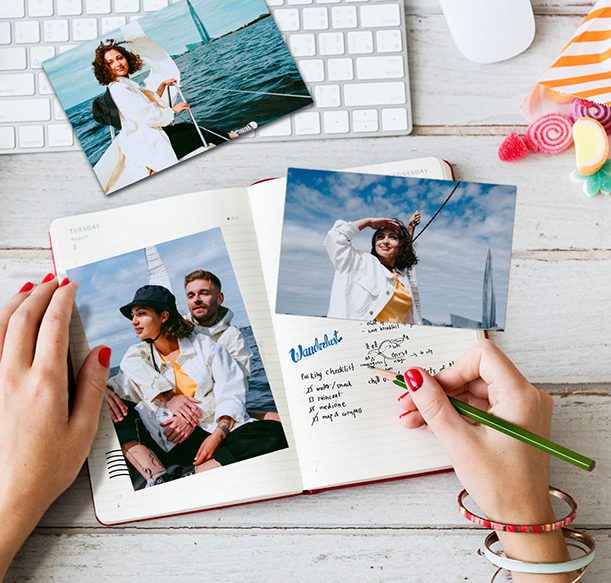 Planning diary with photo prints, photo printing