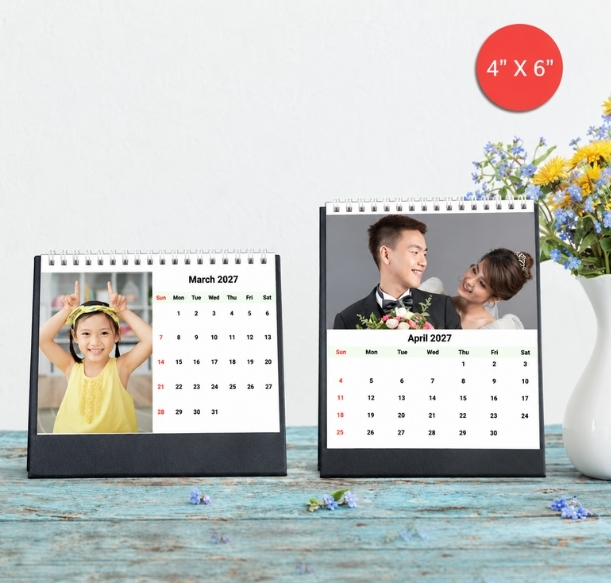 Customised 4x6 desk calendar Singapore 2027 for families, perfect Christmas or New Year gift printing Singapore.