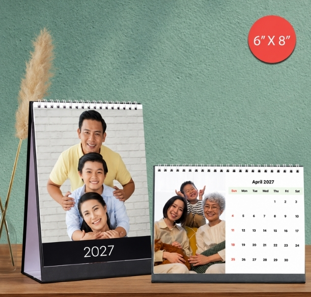 6x8 customised desk calendar Singapore 2027 for families, birthdays, premium calendar printing Singapore.