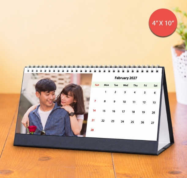 Customised 4x10 desktop calendar Singapore 2027 with wedding photo, ideal anniversary gift printing Singapore
