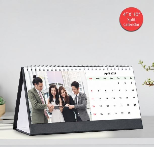 Split 4x10 customised desk calendar Singapore 2027 for friends, birthdays, premium printing Singapore.