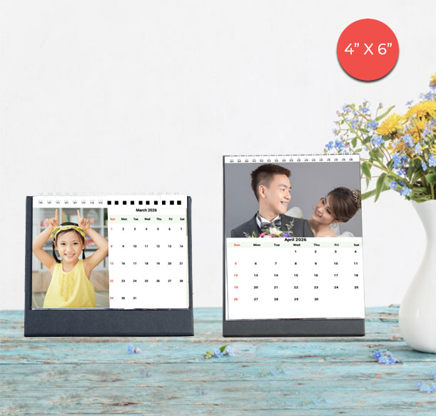Customised 4x6 desk calendar Singapore 2025 for families, perfect Christmas or New Year gift printing Singapore.