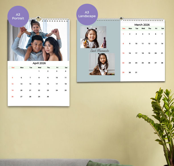 Custom wall calendar Singapore 2025 9x11 size with couple photo, premium photo wall calendar Singapore for Tampines gifts