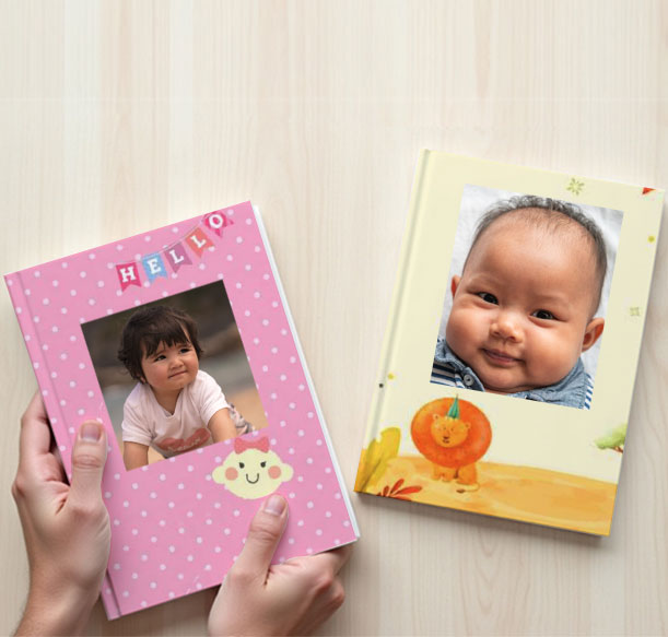 Family photo album showcasing vibrant memories with a personalized cover for a baby photo book in Singapore