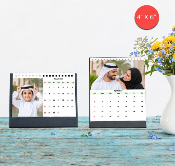 Personalised desk calendar 2027 featuring mom and baby boy, available in Dubai for families, offices, and businesses