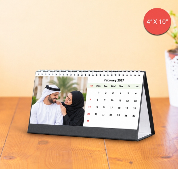 Custom couple with family desk calendar 2027, available in UAE for businesses, schools, and offices