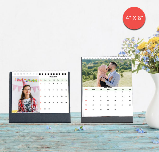 Personalised desk calendar 2025-2026 featuring mom and baby boy, available in Dubai for families, offices, and businesses
